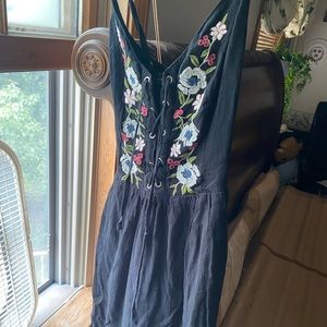 A&F Embroidered Black Mini Dress